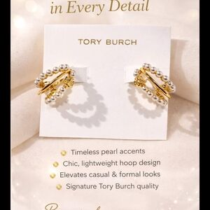 Tory Burch Gold and Silver Pearl Accented Earrings